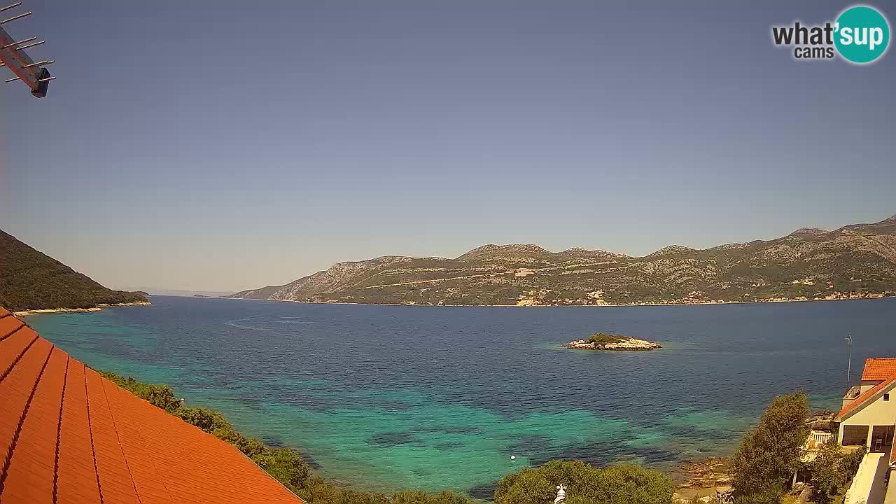 Korčula live webcam – Tri Žala panorama verso Pelješac