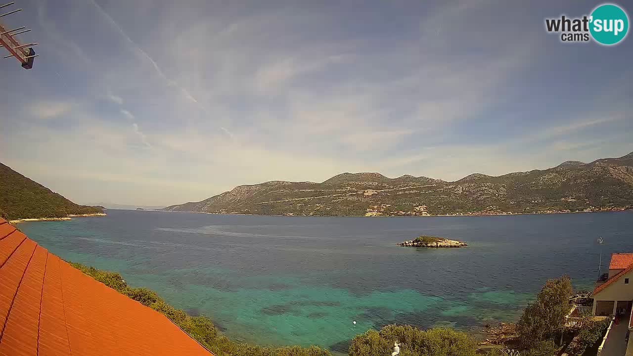 Korčula live webcam – Tri Žala panorama verso Pelješac