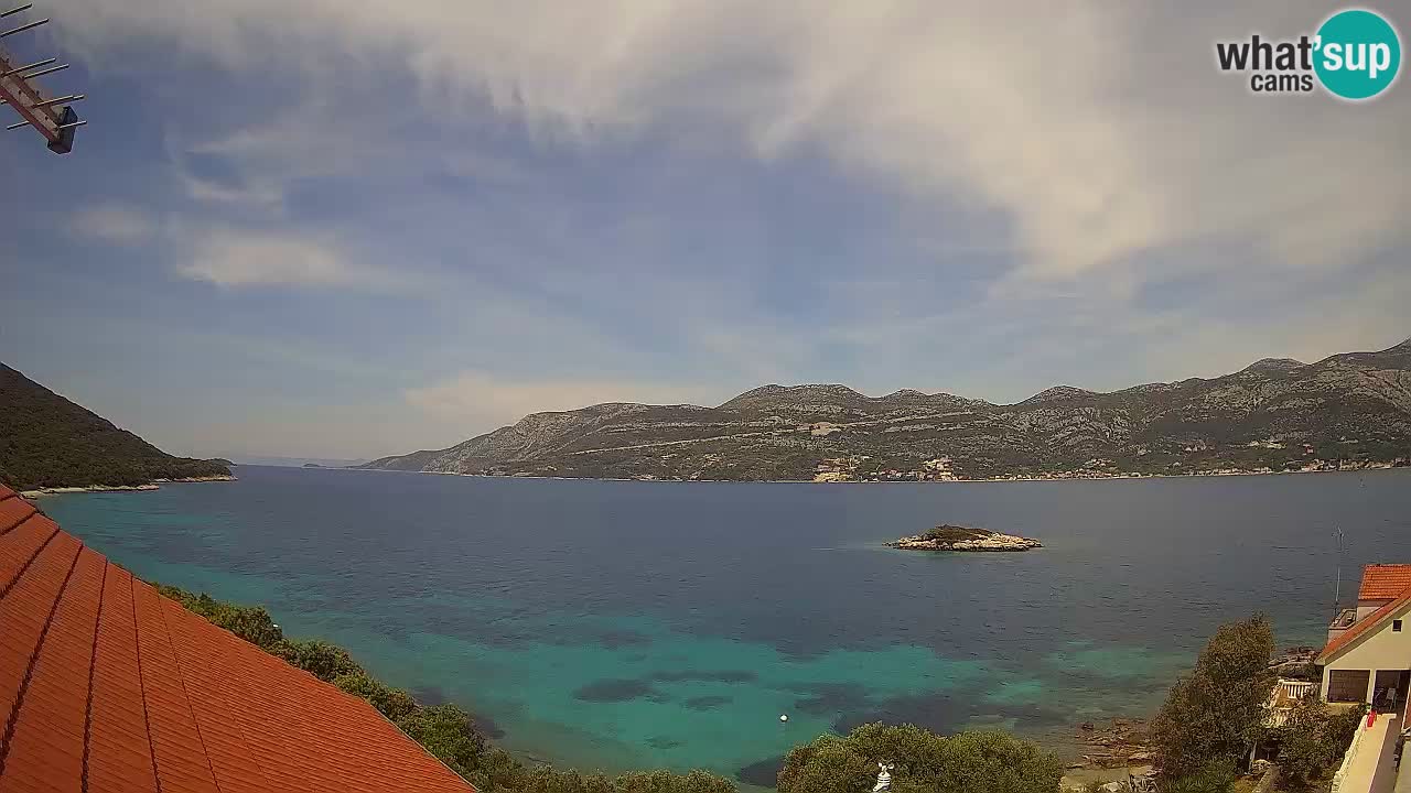 Korčula live webcam – Tri Žala panorama verso Pelješac