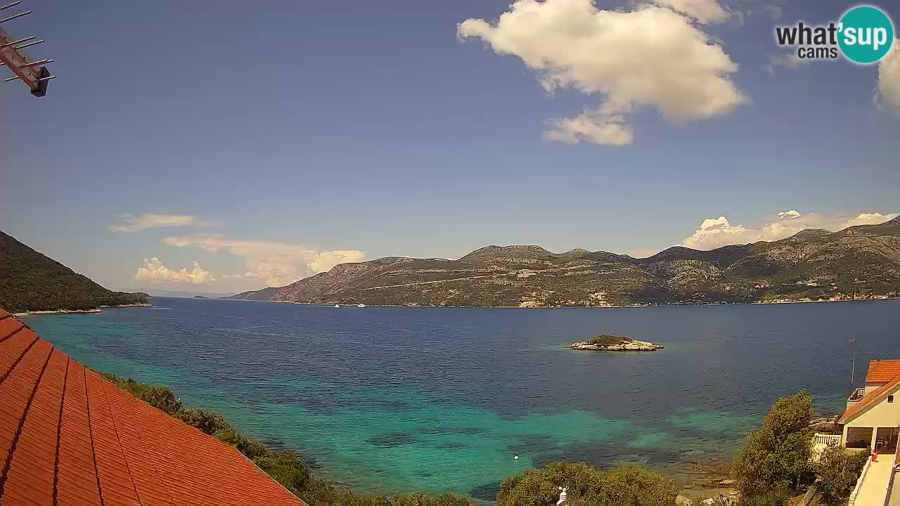 Korčula live webcam – Tri Žala panorama verso Pelješac