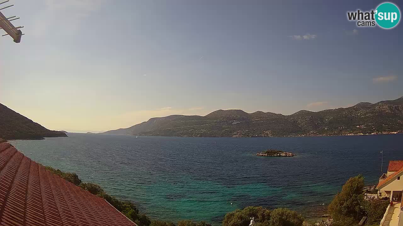 Korčula live webcam – Tri Žala panorama verso Pelješac