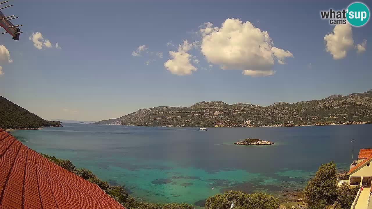 Korčula live webcam – Tri Žala panorama verso Pelješac