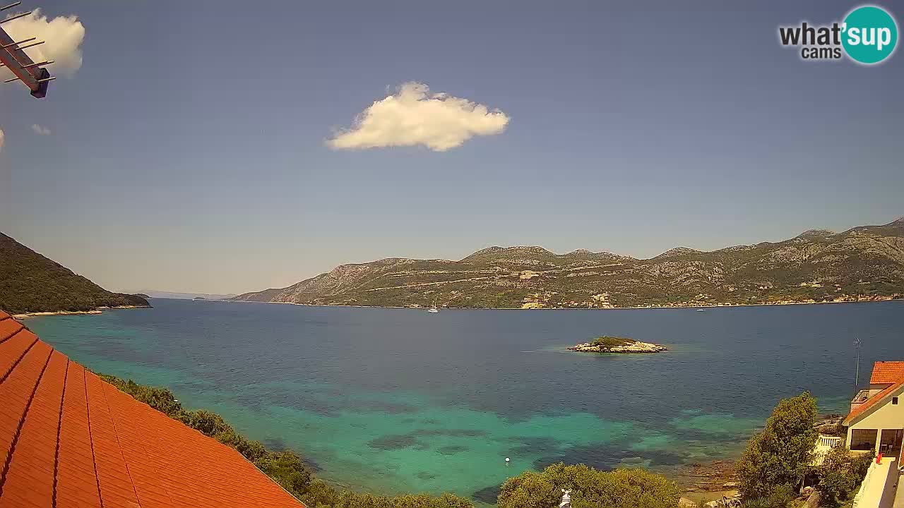 Korčula live webcam – Tri Žala panorama verso Pelješac