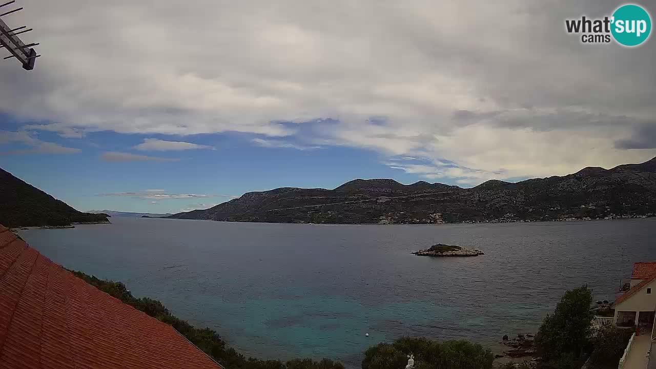Korčula live webcam – Tri Žala panorama verso Pelješac