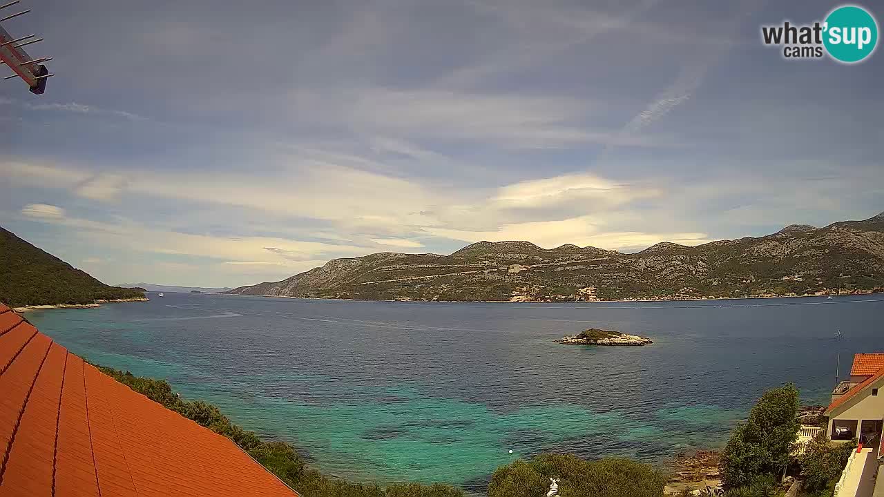 Korčula live webcam – Tri Žala panorama verso Pelješac