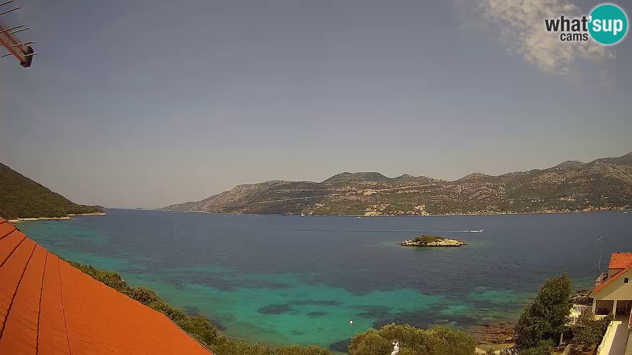Korčula live webcam – Tri Žala panorama verso Pelješac