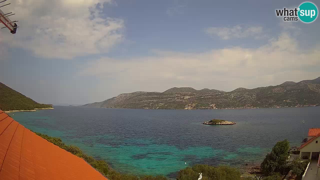 Korčula live webcam – Tri Žala panorama verso Pelješac