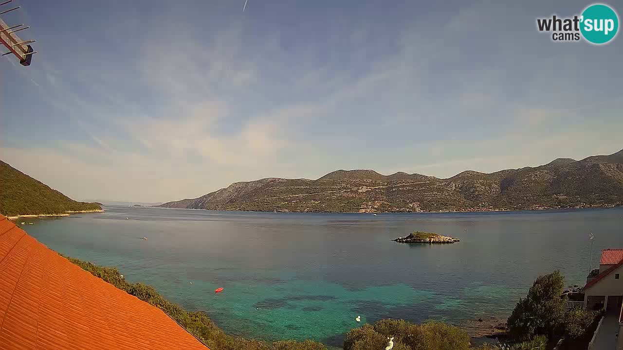 Korčula live webcam – Tri Žala panorama verso Pelješac