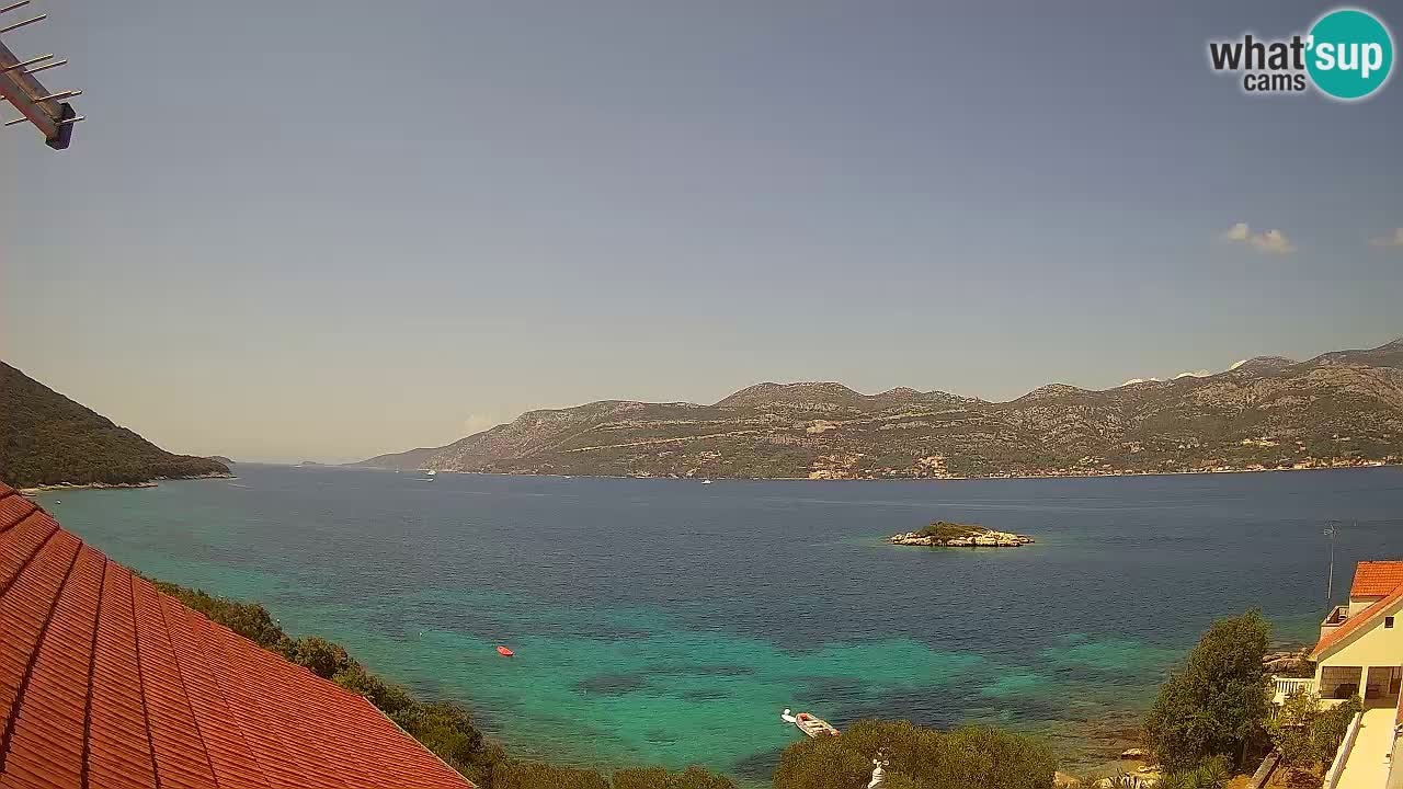 Korčula live webcam – Tri Žala panorama verso Pelješac