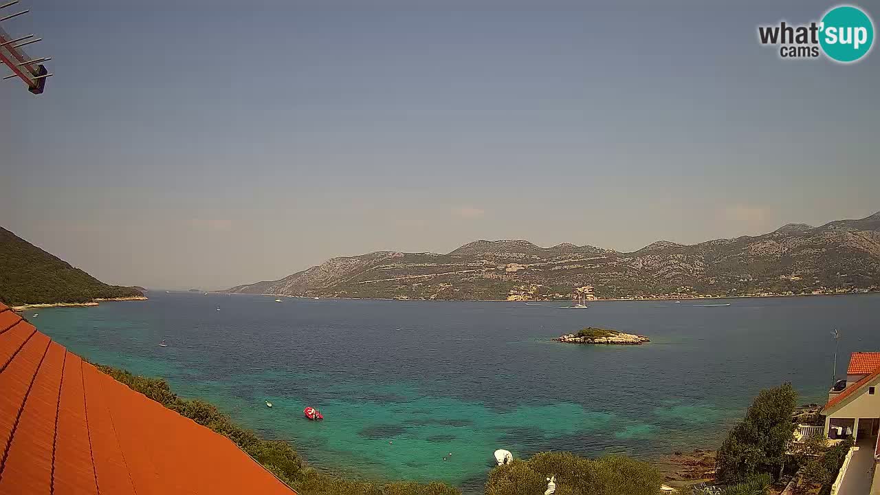 Korčula live webcam – Tri Žala panorama verso Pelješac