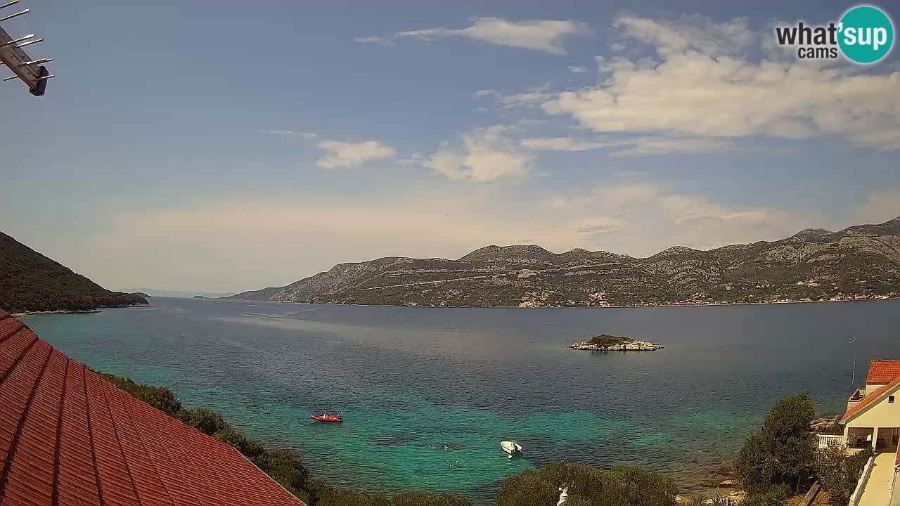 Korčula live webcam – Tri Žala panorama verso Pelješac