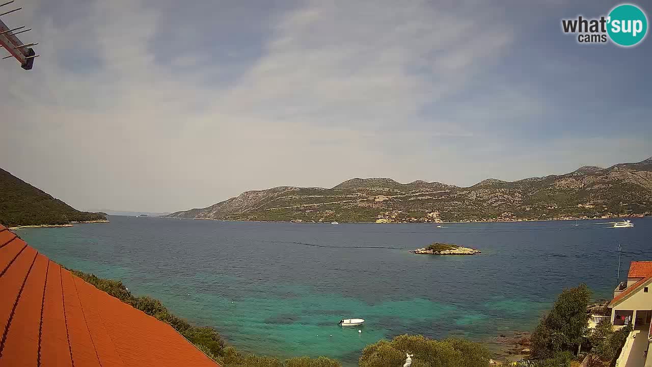 Korčula live webcam – Tri Žala panorama verso Pelješac
