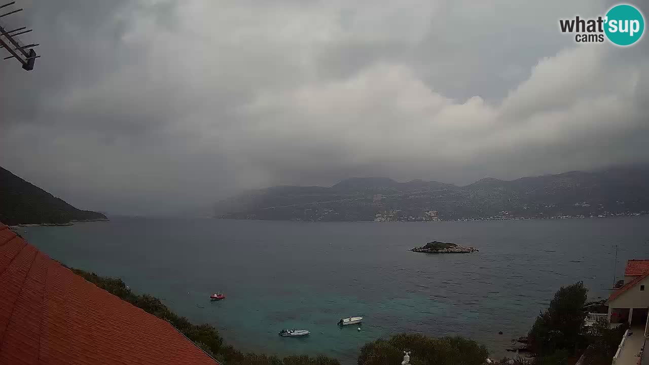 Korčula live webcam – Tri Žala panorama verso Pelješac