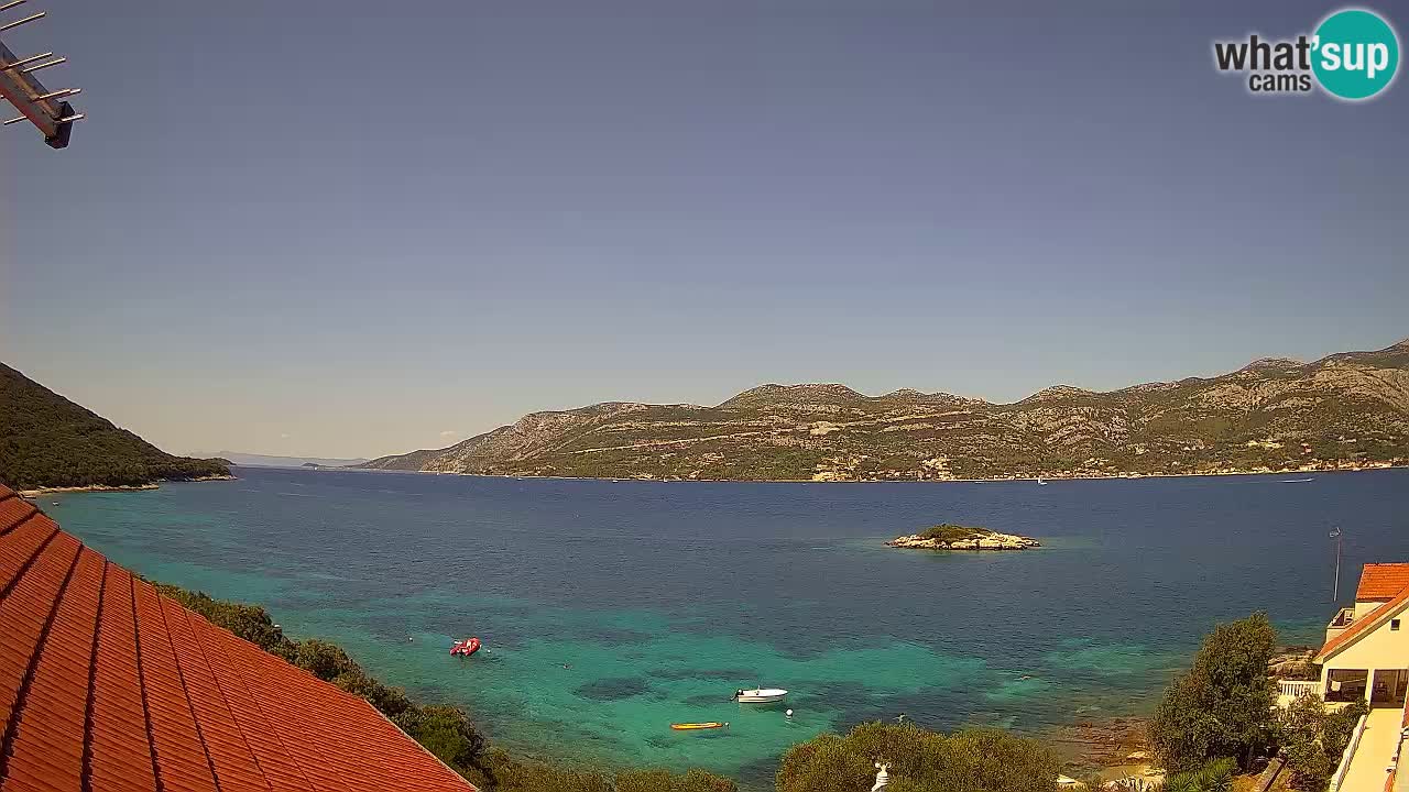 Korčula live webcam – Tri Žala panorama verso Pelješac