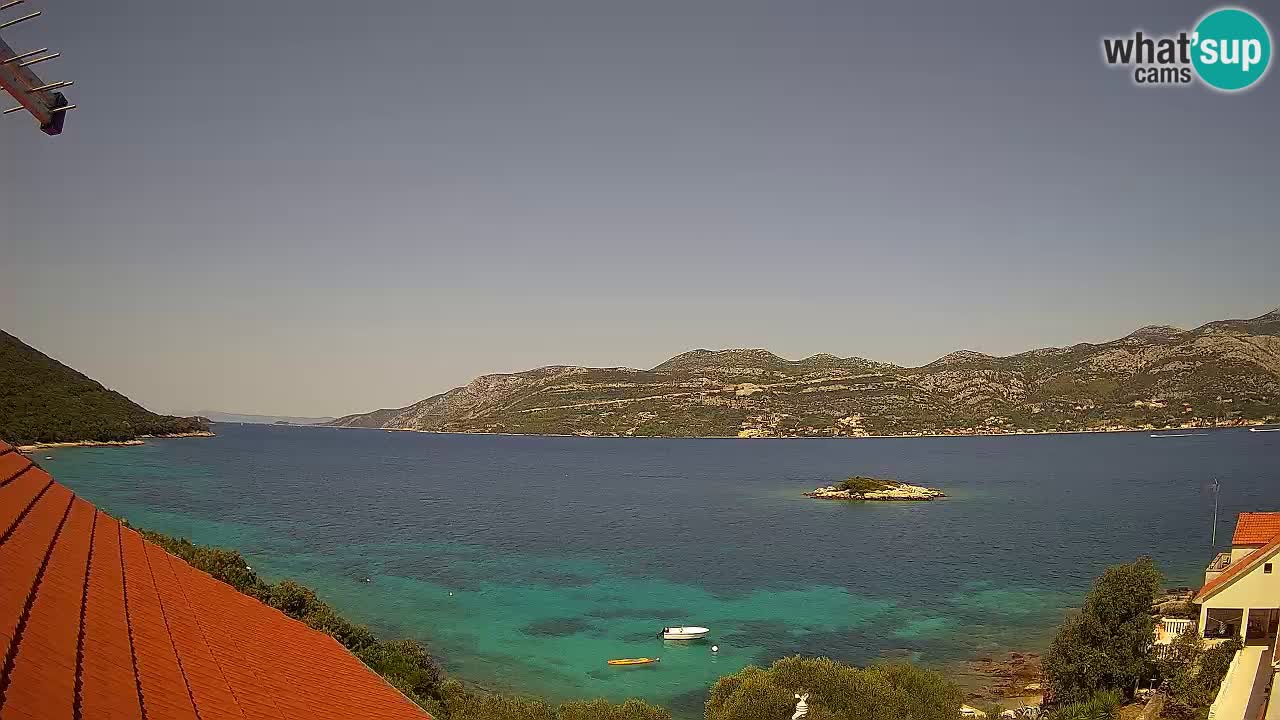 Korčula live webcam – Tri Žala panorama verso Pelješac