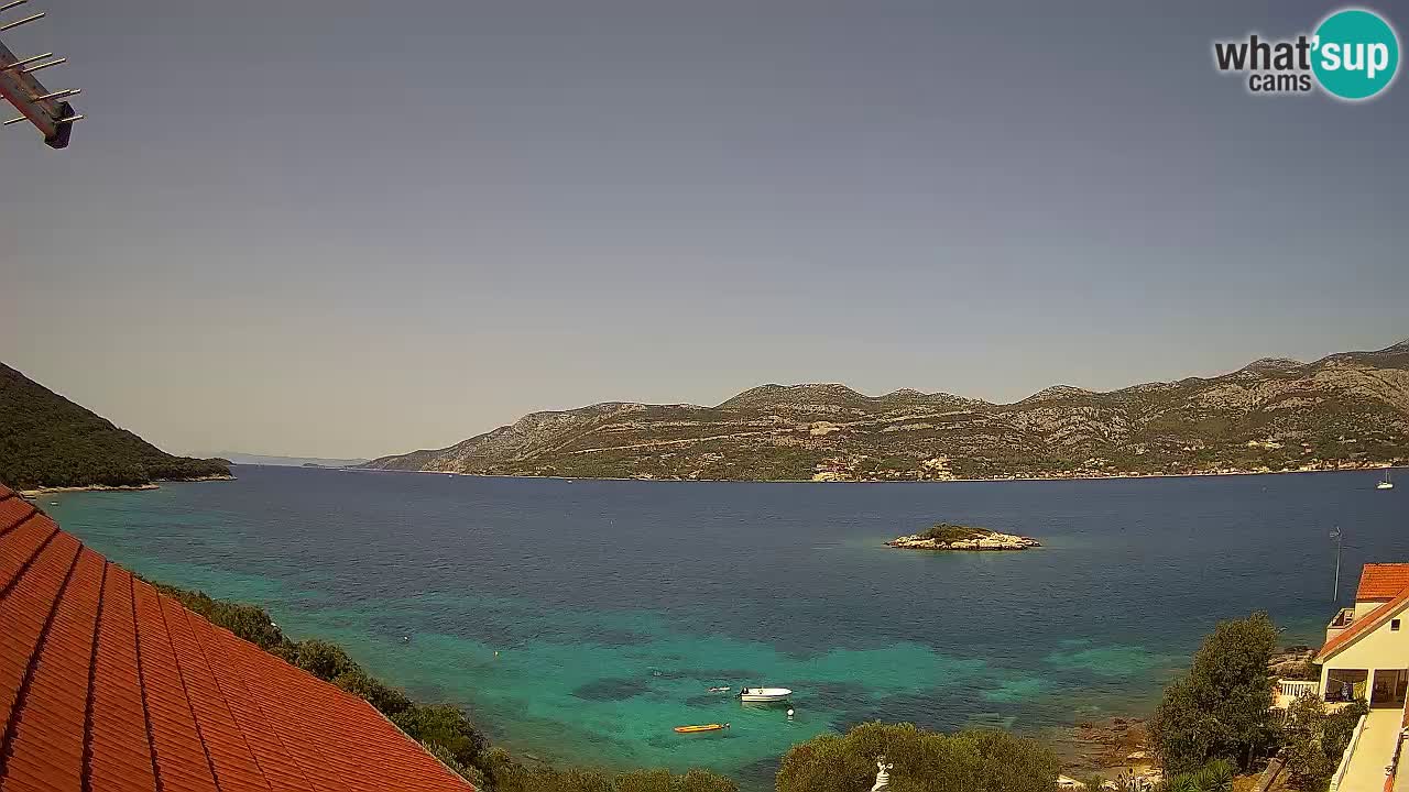 Korčula live webcam – Tri Žala panorama verso Pelješac