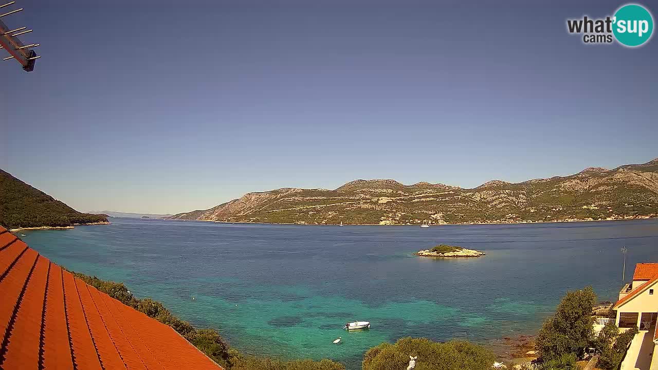 Korčula live webcam – Tri Žala panorama verso Pelješac
