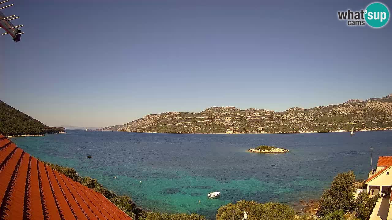 Korčula live webcam – Tri Žala panorama verso Pelješac