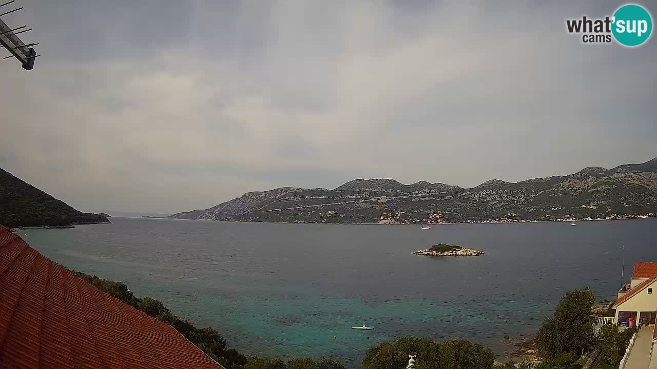 Korčula live webcam – Tri Žala panorama verso Pelješac