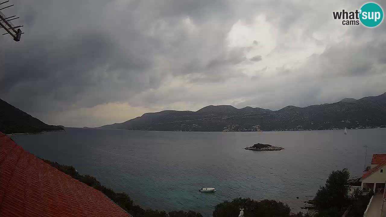 Korčula live webcam – Tri Žala panorama verso Pelješac