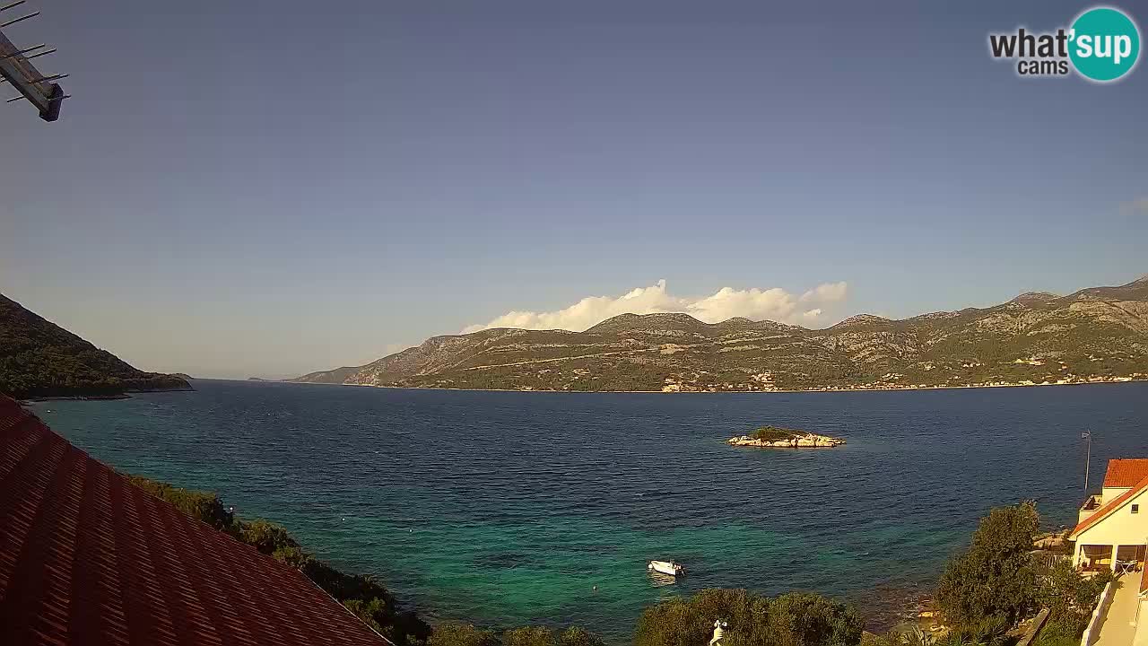 Korčula live webcam – Tri Žala panorama verso Pelješac