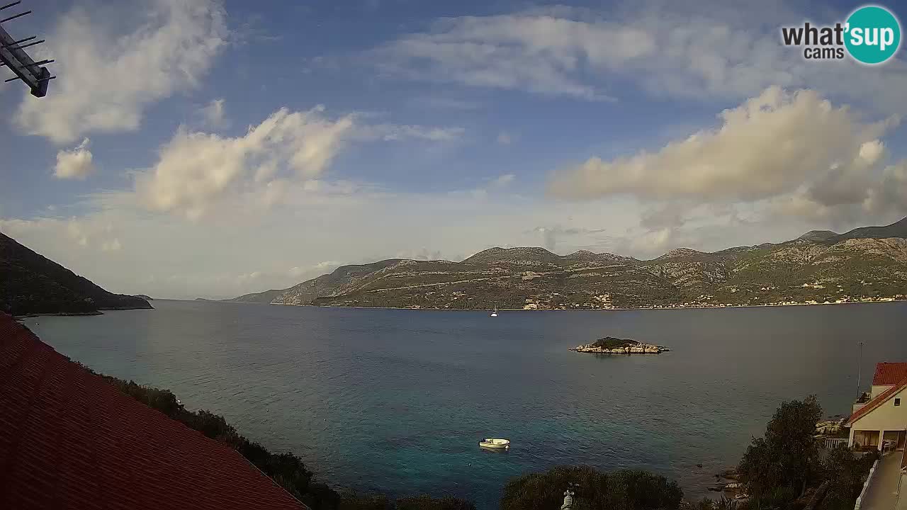 Korčula live webcam – Tri Žala panorama verso Pelješac