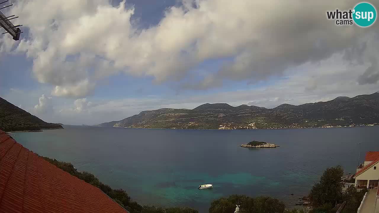 Korčula live webcam – Tri Žala panorama verso Pelješac
