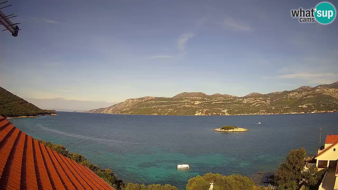Korčula live webcam – Tri Žala panorama verso Pelješac