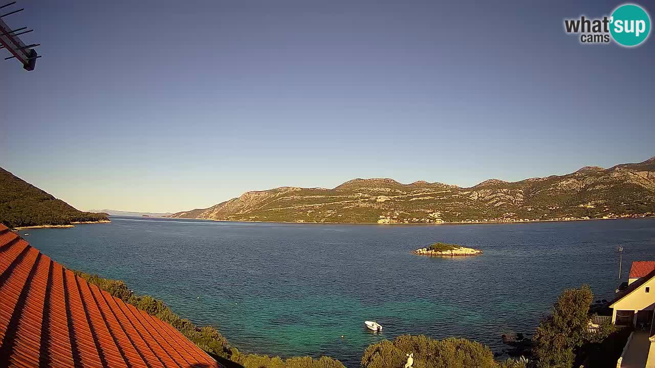 Korčula live webcam – Tri Žala panorama verso Pelješac