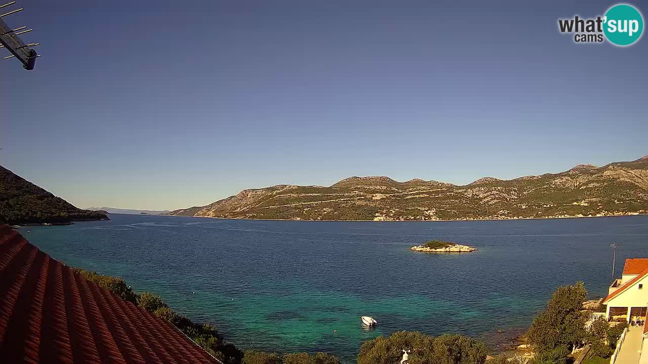 Korčula live webcam – Tri Žala panorama verso Pelješac