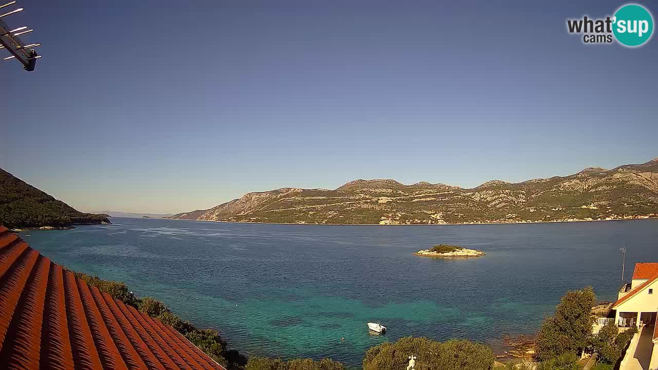 Korčula live webcam – Tri Žala panorama verso Pelješac