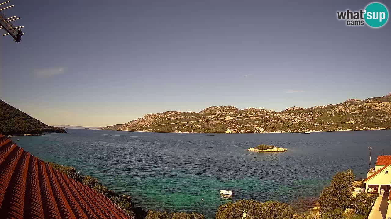 Korčula live webcam – Tri Žala panorama verso Pelješac