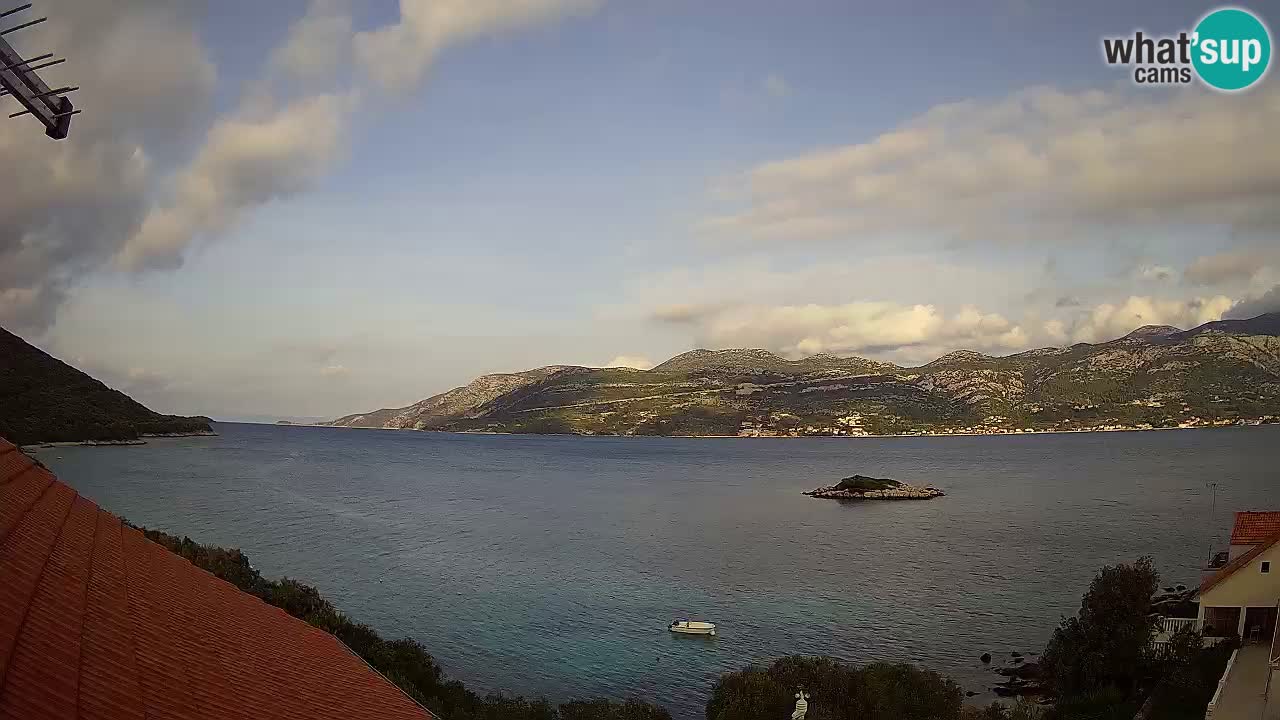 Korčula live webcam – Tri Žala panorama verso Pelješac