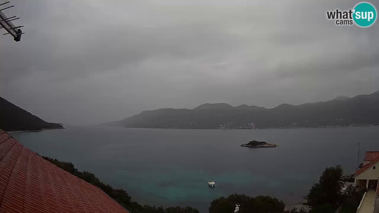 Korčula live webcam – Tri Žala panorama verso Pelješac