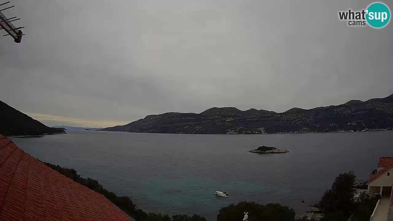 Korčula live webcam – Tri Žala panorama verso Pelješac