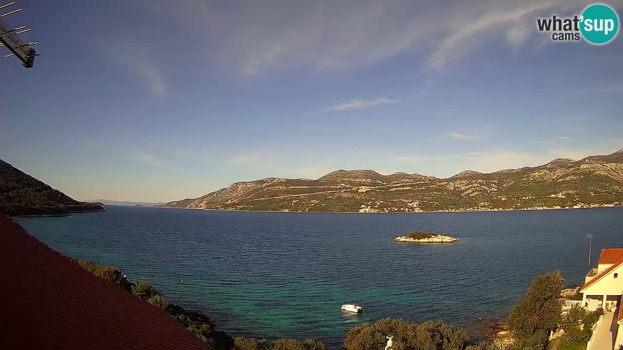 Korčula live webcam – Tri Žala panorama verso Pelješac