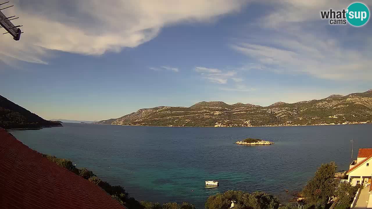 Korčula live webcam – Tri Žala panorama verso Pelješac