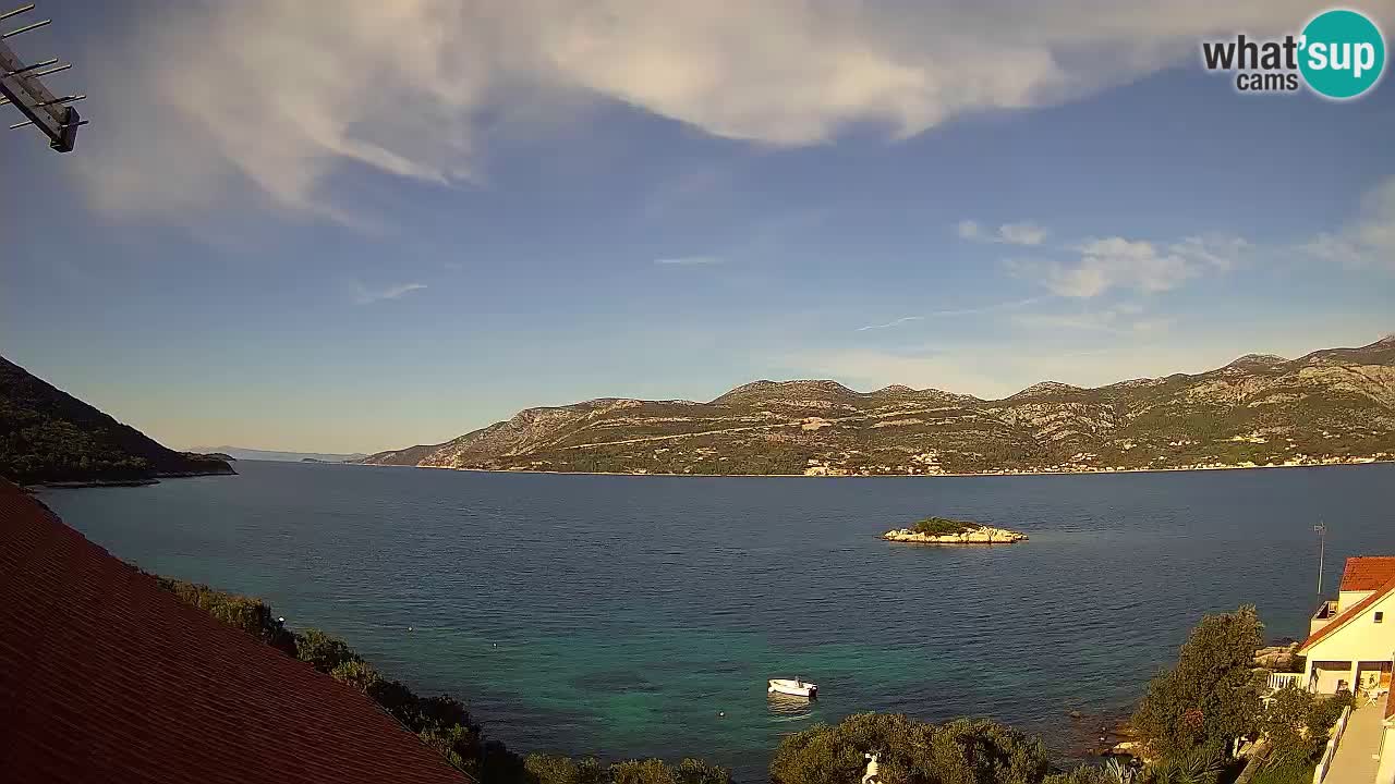 Korčula live webcam – Tri Žala panorama verso Pelješac
