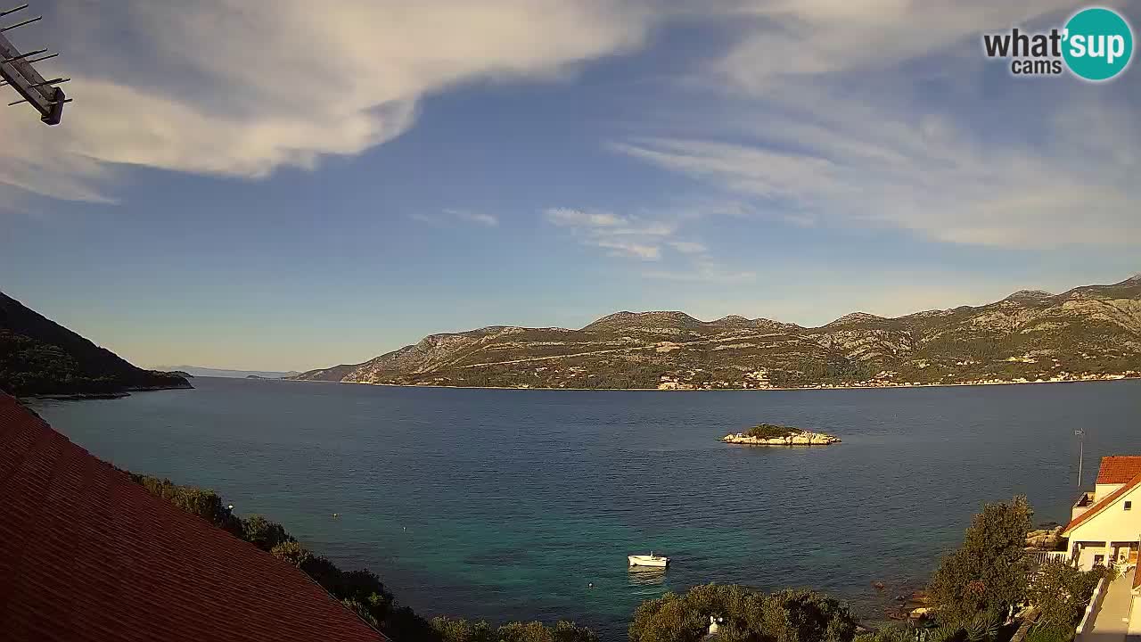 Korčula live webcam – Tri Žala panorama verso Pelješac