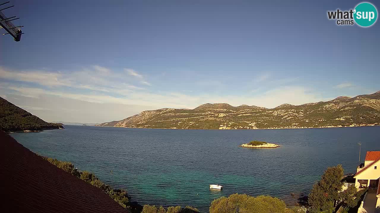 Korčula live webcam – Tri Žala panorama verso Pelješac