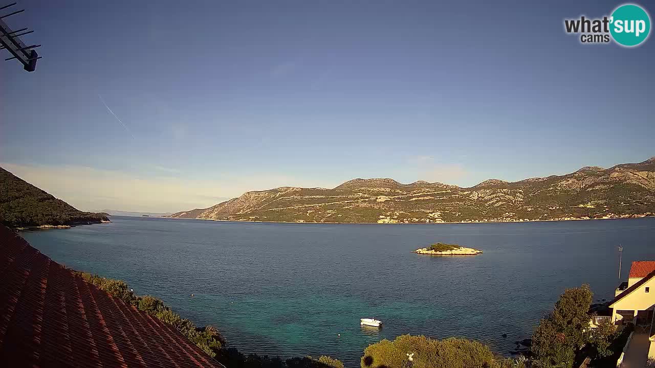 Korčula live webcam – Tri Žala panorama verso Pelješac