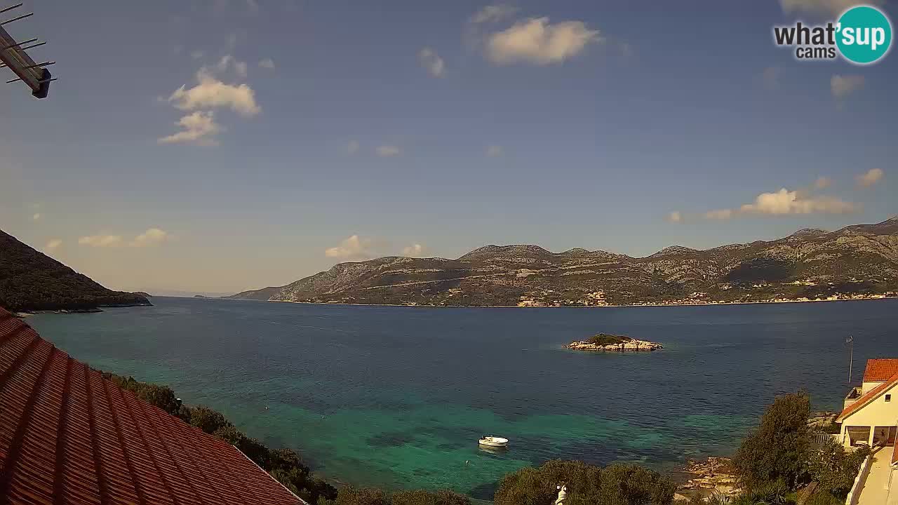Korčula live webcam – Tri Žala panorama verso Pelješac