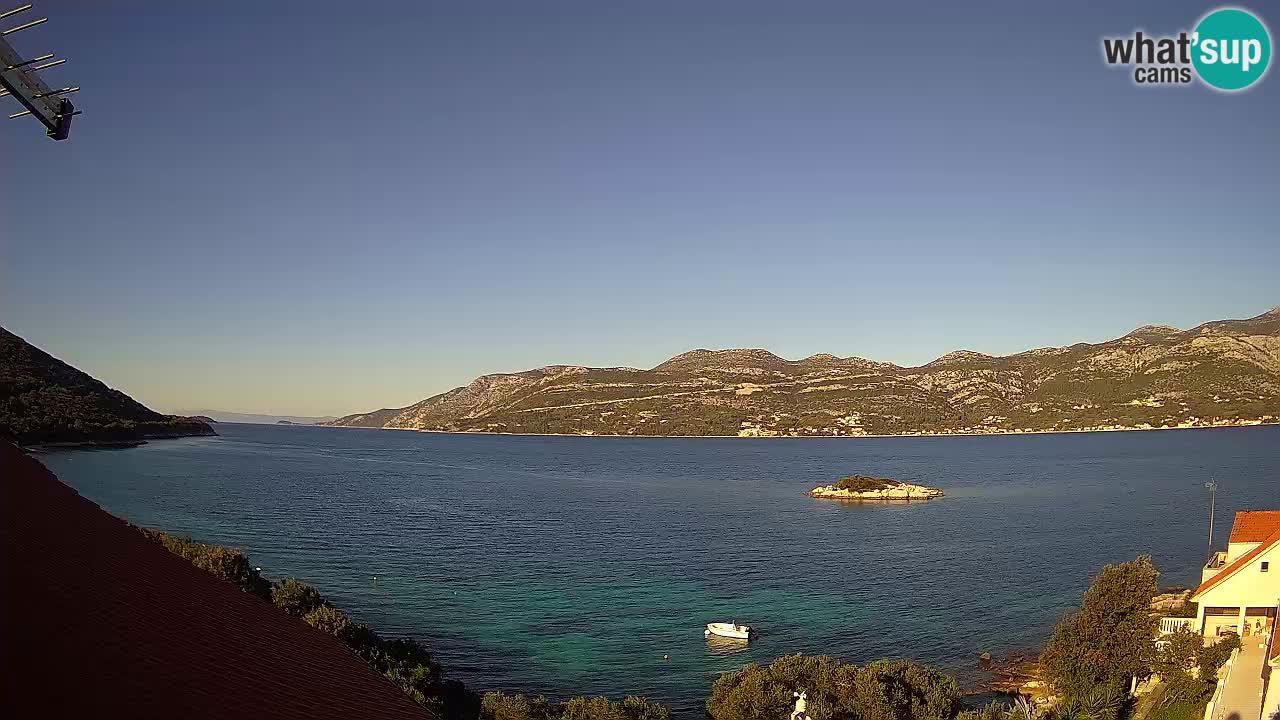 Korčula live webcam – Tri Žala panorama verso Pelješac