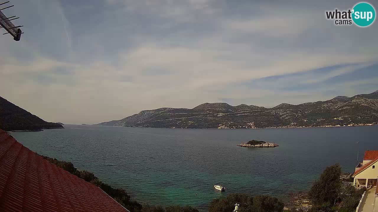 Korčula live webcam – Tri Žala panorama verso Pelješac