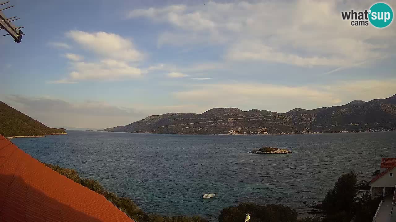 Korčula live webcam – Tri Žala panorama verso Pelješac
