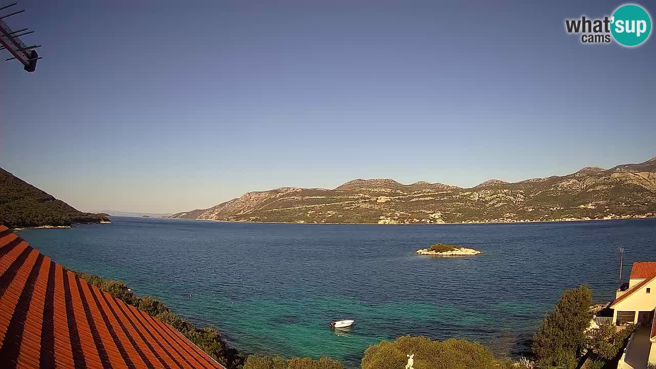 Korčula live webcam – Tri Žala panorama verso Pelješac