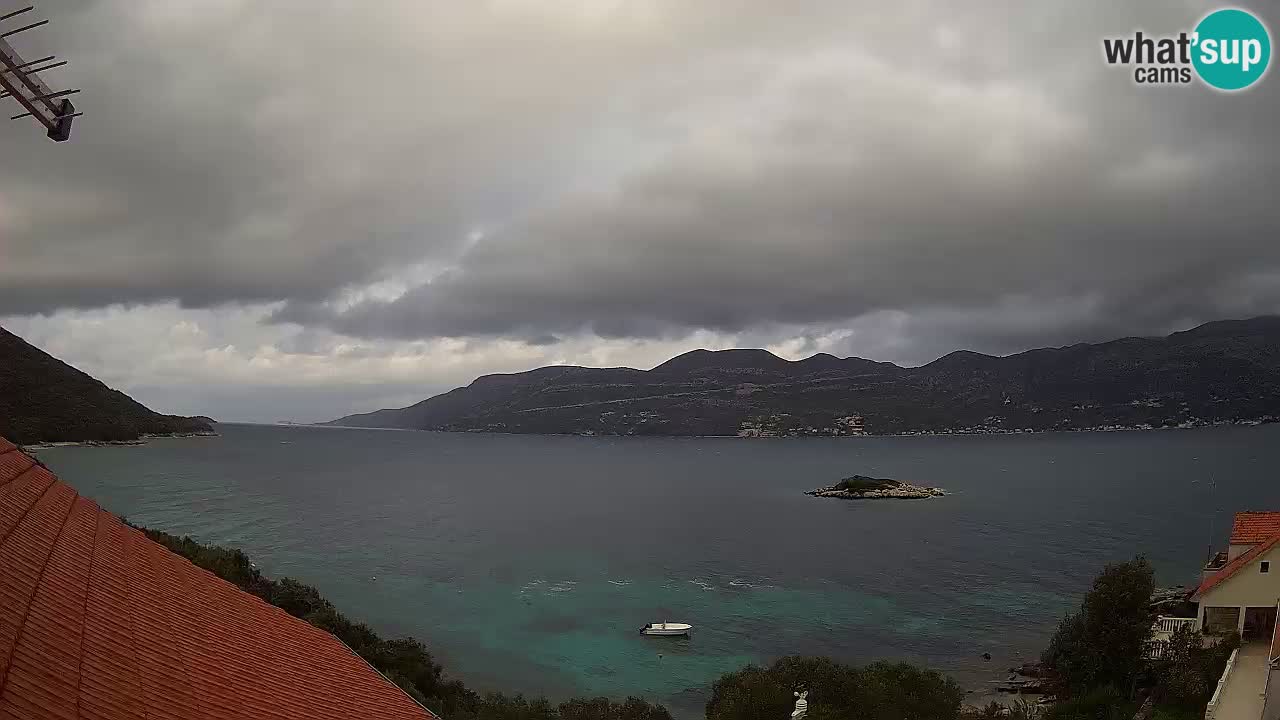 Korčula live webcam – Tri Žala panorama verso Pelješac