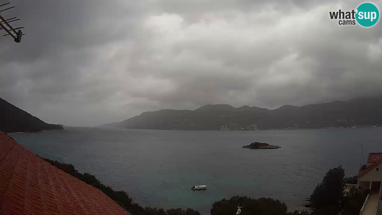 Korčula live webcam – Tri Žala panorama verso Pelješac