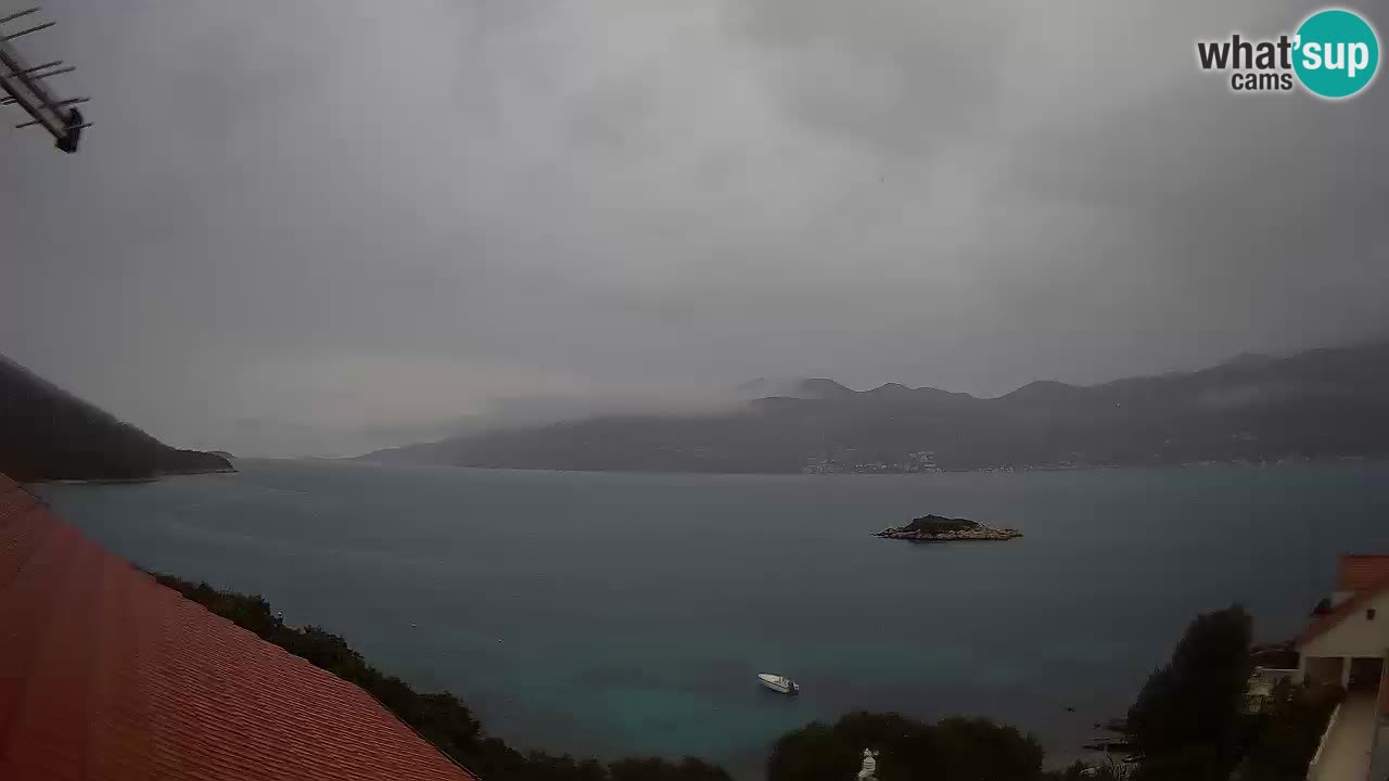 Korčula live webcam – Tri Žala panorama verso Pelješac