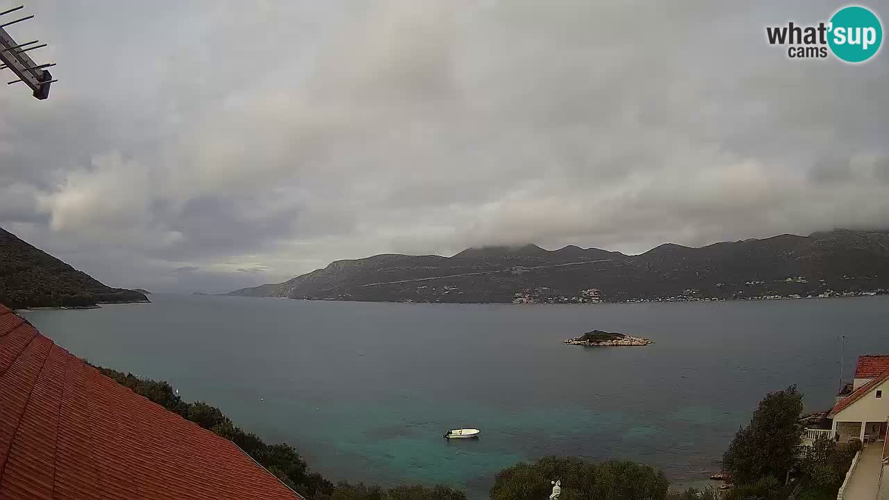 Korčula live webcam – Tri Žala panorama verso Pelješac